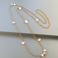 Collana A Nodo Orafo Argentato Con Cristallo Arancio E Pietra Di Luna Beige Rosa