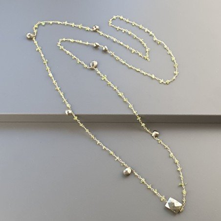 Collana A Nodo Orafo Dorato Con Peridoto E Pirite Naturale