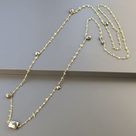 Collana A Nodo Orafo Dorato Con Peridoto E Pirite Naturale