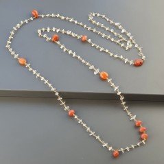 Collana A Nodo Orafo Dorato Con Cristallo di rocca Corniola e Giada Arancione.