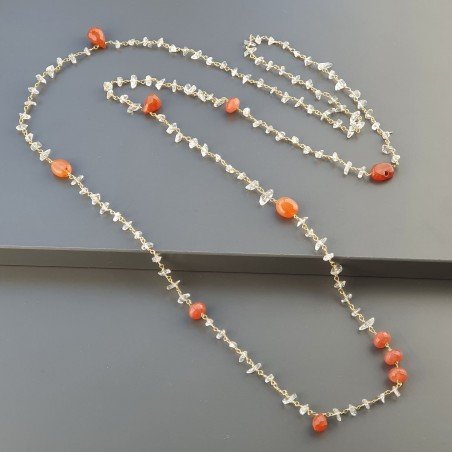 Collana A Nodo Orafo Dorato Con Cristallo di rocca Corniola e Giada Arancione.