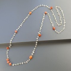 Collana A Nodo Orafo Dorato Con Cristallo di rocca Corniola e Giada Arancione.