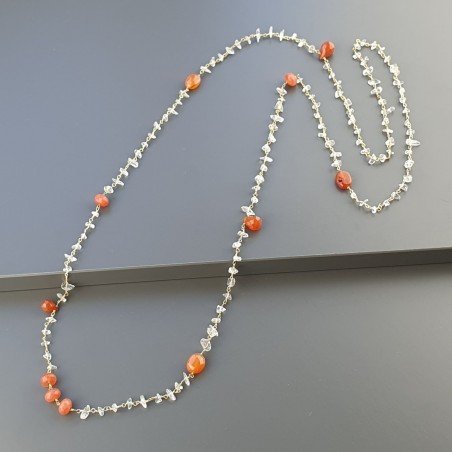 Collana A Nodo Orafo Dorato Con Cristallo di rocca Corniola e Giada Arancione.