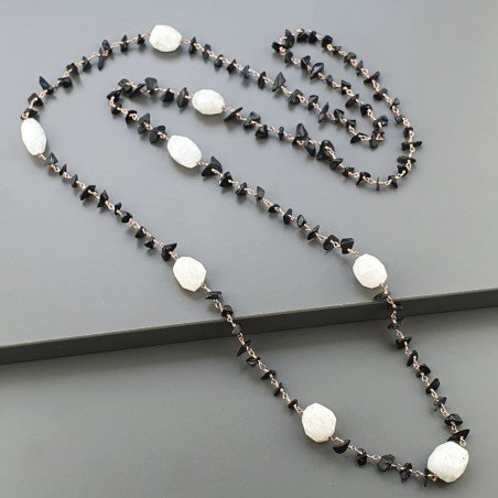 Collana A Nodo Orafo Rosato Con Onice Nera E Labradorite Bianca