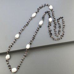 Collana A Nodo Orafo Rosato Con Onice Nera E Labradorite Bianca