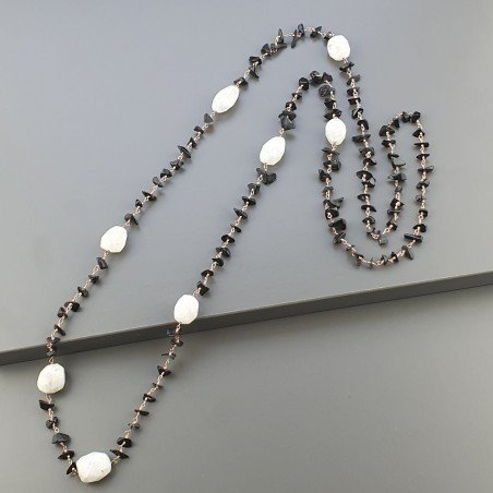 Collana A Nodo Orafo Rosato Con Onice Nera E Labradorite Bianca
