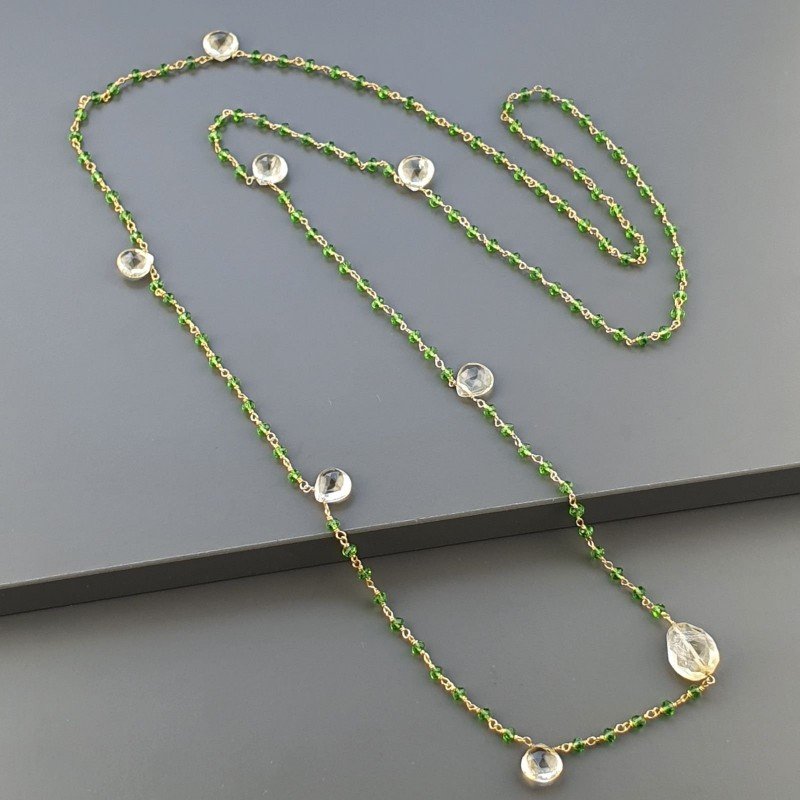 Collana A Nodo Orafo Rosato Con Cristallo Verde E Quarzo Limone Idrotermale Collana A Nodo Orafo Rosato Con Cristallo Verde E Quarzo Limone Idrotermale
