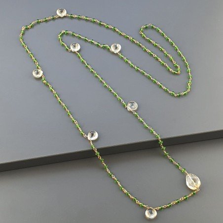 Collana A Nodo Orafo Rosato Con Cristallo Verde E Quarzo Limone Idrotermale