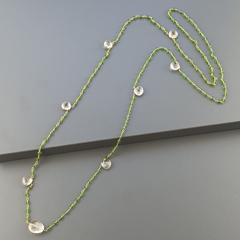 Collana A Nodo Orafo Rosato Con Cristallo Verde E Quarzo Limone Idrotermale Collana A Nodo Orafo Rosato Con Cristallo Verde E Quarzo Limone Idrotermale