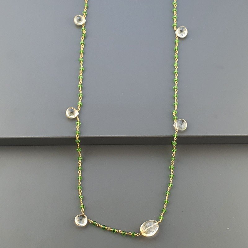 Collana A Nodo Orafo Rosato Con Cristallo Verde E Quarzo Limone Idrotermale Collana A Nodo Orafo Rosato Con Cristallo Verde E Quarzo Limone Idrotermale