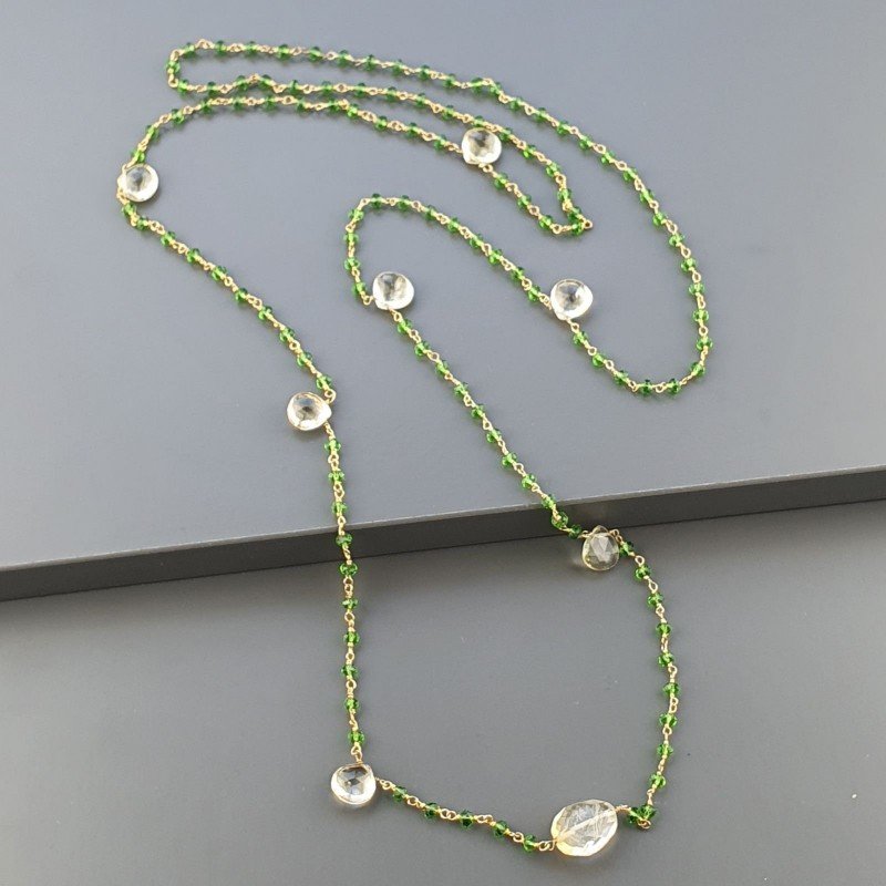 Collana A Nodo Orafo Rosato Con Cristallo Verde E Quarzo Limone Idrotermale Collana A Nodo Orafo Rosato Con Cristallo Verde E Quarzo Limone Idrotermale
