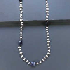 Collana A Nodo Orafo Rosato Con Labradorite Bianca E Iolite Naturale