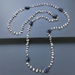 Collana A Nodo Orafo Rosato Con Labradorite Bianca E Iolite Naturale