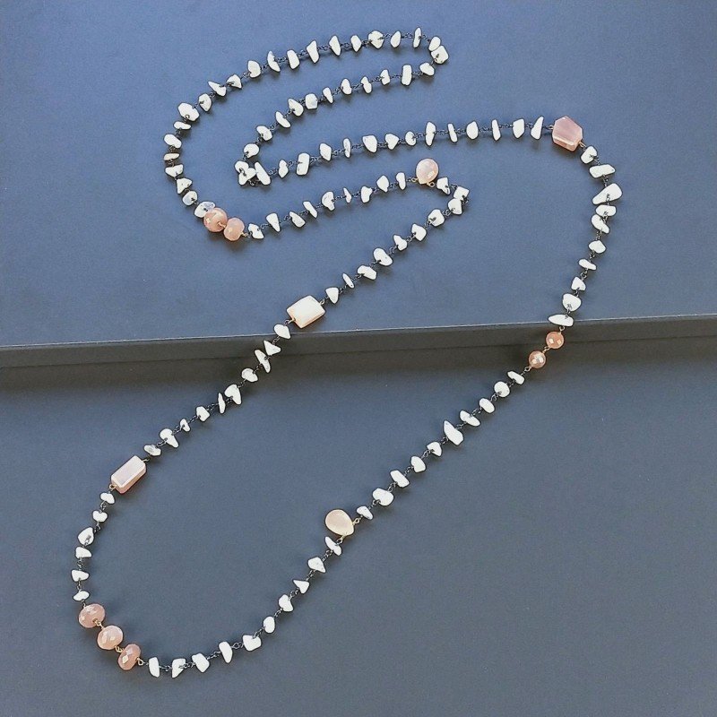 Collana A Nodo Orafo Brunito Con Pietra Di Luna (Adularia) Con Pietra Di Luna Beige