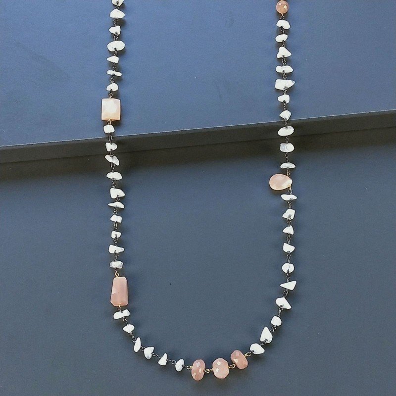 Collana A Nodo Orafo Brunito Con Pietra Di Luna (Adularia) Con Pietra Di Luna Beige