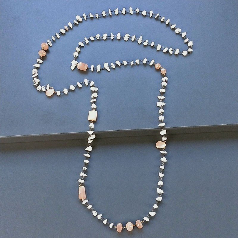 Collana A Nodo Orafo Brunito Con Pietra Di Luna (Adularia) Con Pietra Di Luna Beige