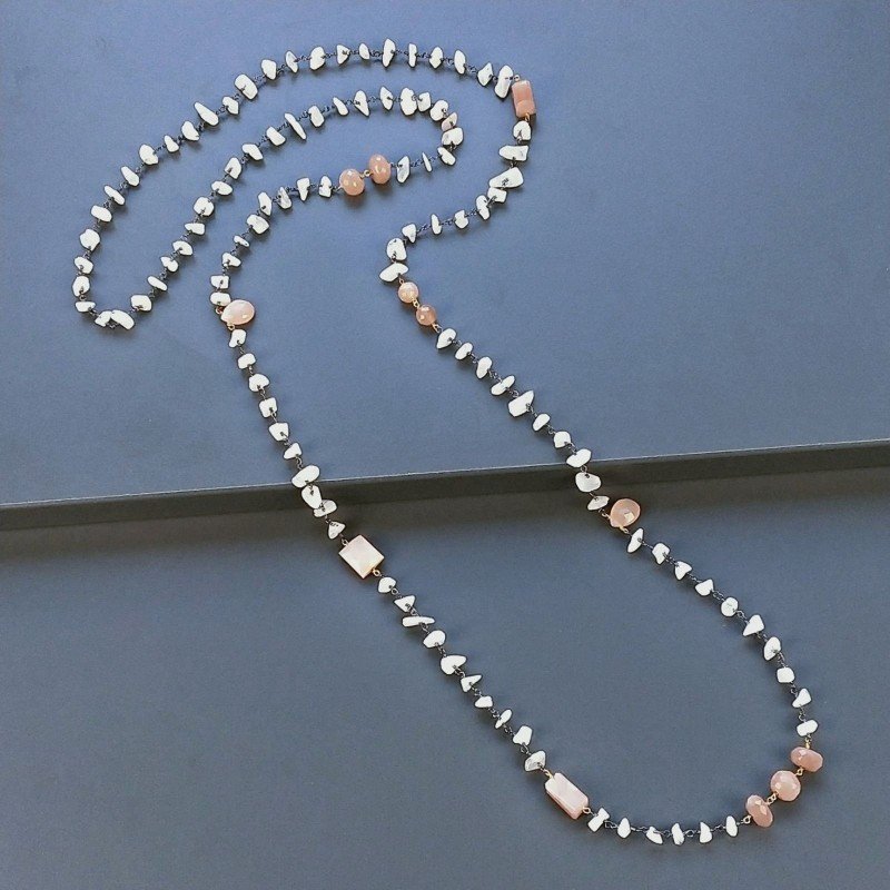 Collana A Nodo Orafo Brunito Con Pietra Di Luna (Adularia) Con Pietra Di Luna Beige