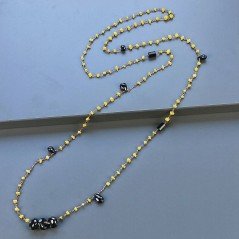 Collana A Nodo Orafo Rosato Con Agata Gialla Spinello Nero E Onice Nera