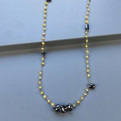 Collana A Nodo Orafo Rosato Con Agata Gialla Spinello Nero E Onice Nera