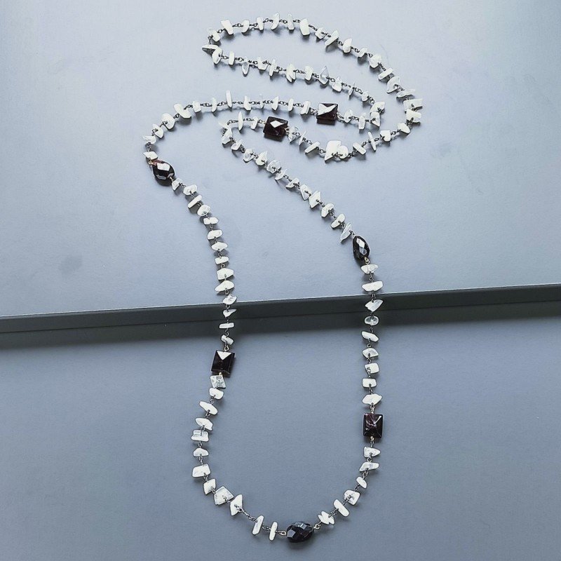 Collana A Nodo Orafo Brunito Con Pietra Di Luna (Adularia) Con Granato Naturale