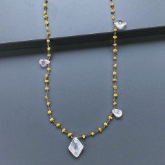 Collana A Nodo Orafo Rosato Con Agata Gialla Quarzo Rosa E Giada