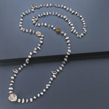 Collana A Nodo Orafo Rosato Con Pietra Di Luna (Adularia) E Quarzo Citrino