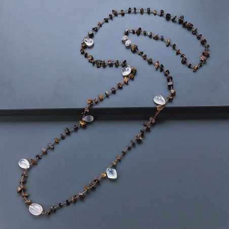 Collana A Nodo Orafo Rosato Con Occhio Di Tigre E Quarzo Rosa