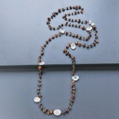 Collana A Nodo Orafo Rosato Con Occhio Di Tigre E Quarzo Rosa