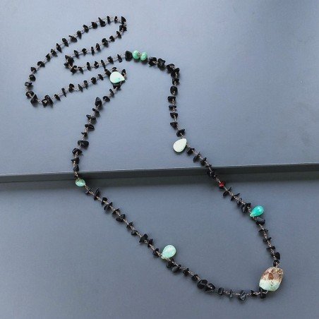 Collana A Nodo Orafo Rosato Con Onice Nera E Crisoprasio