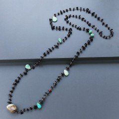 Collana A Nodo Orafo Rosato Con Onice Nera E Crisoprasio