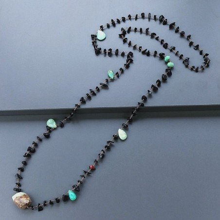 Collana A Nodo Orafo Rosato Con Onice Nera E Crisoprasio