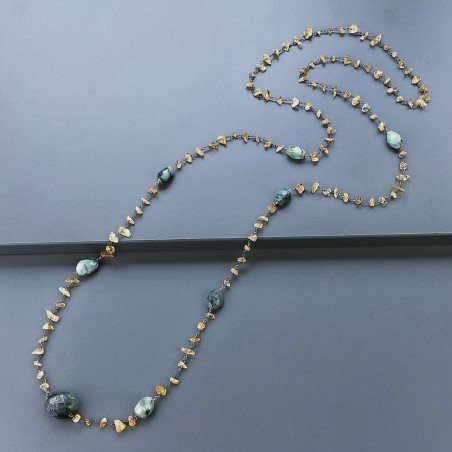 Collana A Nodo Orafo Brunito Con Quarzo Citrino Smeraldo Sassi