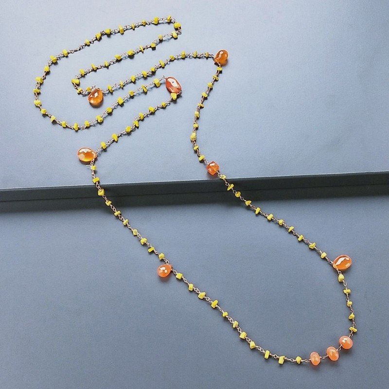 Collana A Nodo Orafo Rosato Con Agata Gialla E Corniola