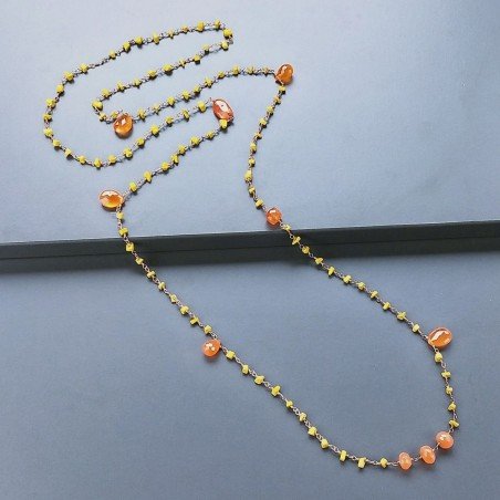 Collana A Nodo Orafo Rosato Con Agata Gialla E Corniola