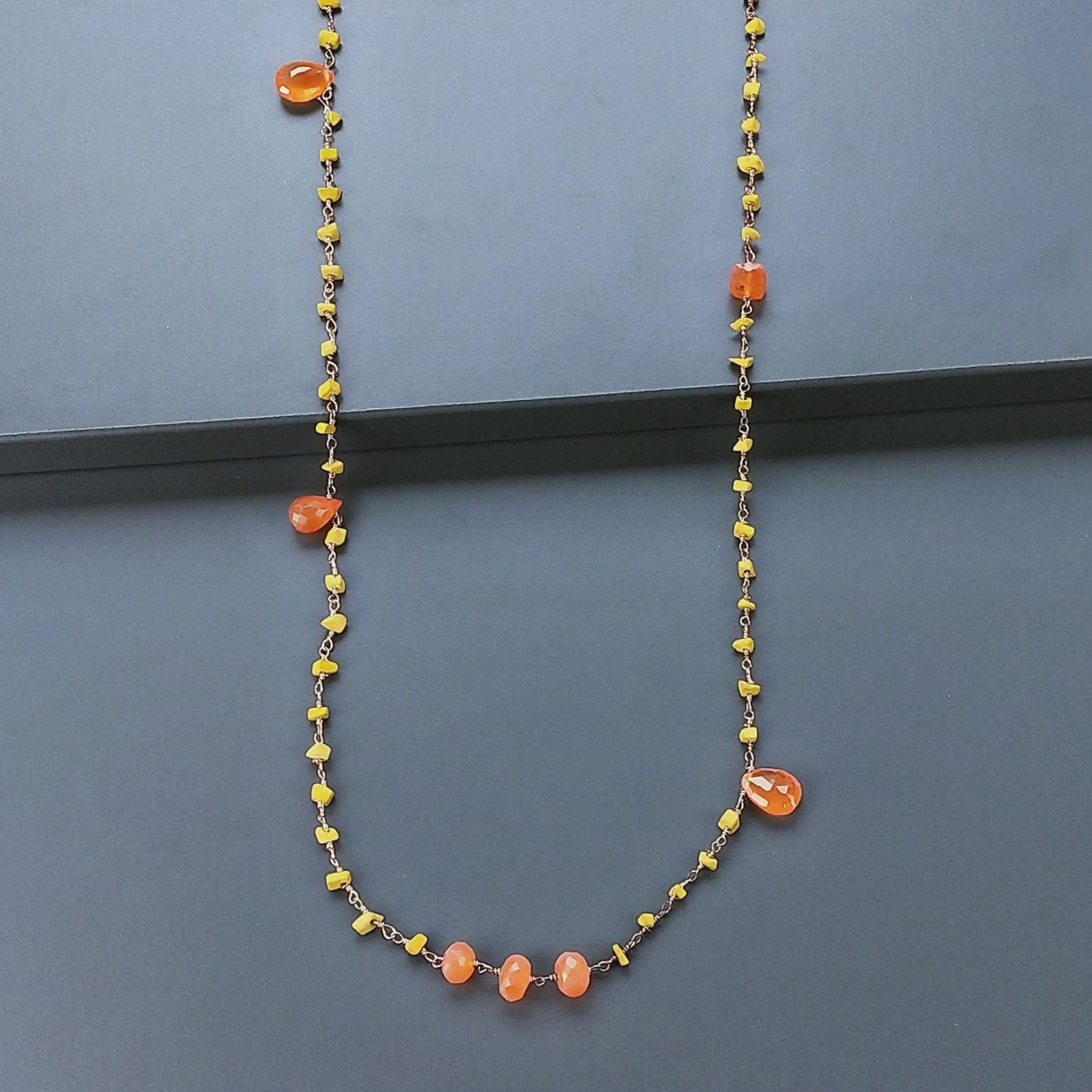 Collana A Nodo Orafo Rosato Con Agata Gialla E Corniola