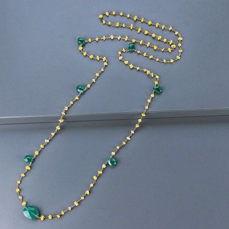 Collana A Nodo Orafo Rosato Con Agata Gialla E Onice Verde