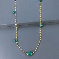 Collana A Nodo Orafo Rosato Con Agata Gialla E Onice Verde