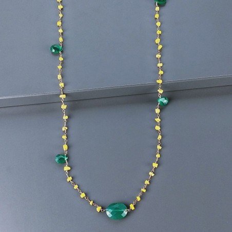 Collana A Nodo Orafo Rosato Con Agata Gialla E Onice Verde