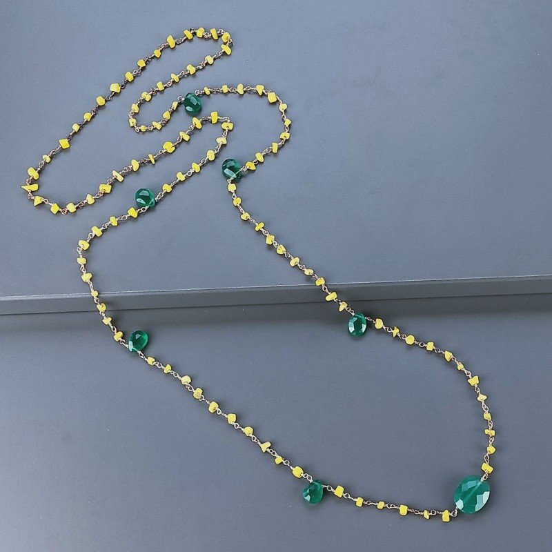 Collana A Nodo Orafo Rosato Con Agata Gialla E Onice Verde Collana A Nodo Orafo Rosato Con Agata Gialla E Onice Verde