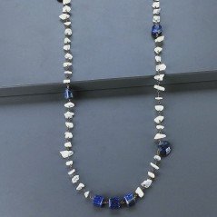 Collana A Nodo Orafo Brunito Con Pietra Di Luna (Adularia) Con Lapis Lazuli