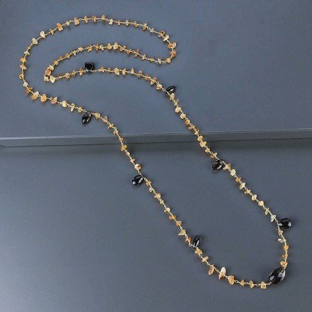 Collana A Nodo Orafo Dorato Con Quarzo Citrino E Quarzo Fume