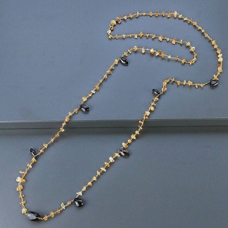 Collana A Nodo Orafo Dorato Con Quarzo Citrino E Quarzo Fume