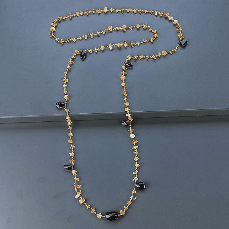 Collana A Nodo Orafo Dorato Con Quarzo Citrino E Quarzo Fume