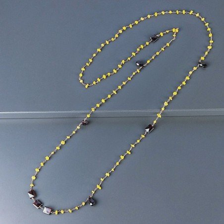 Collana A Nodo Orafo Rosato Con Agata Gialla E Granato