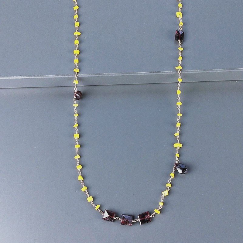 Collana A Nodo Orafo Rosato Con Agata Gialla E Granato Collana A Nodo Orafo Rosato Con Agata Gialla E Granato