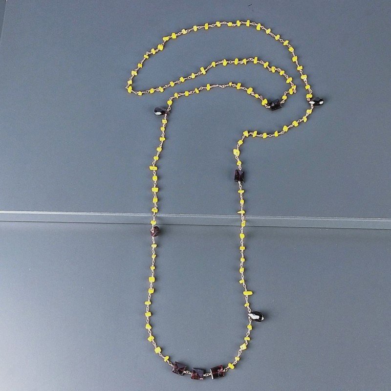 Collana A Nodo Orafo Rosato Con Agata Gialla E Granato Collana A Nodo Orafo Rosato Con Agata Gialla E Granato