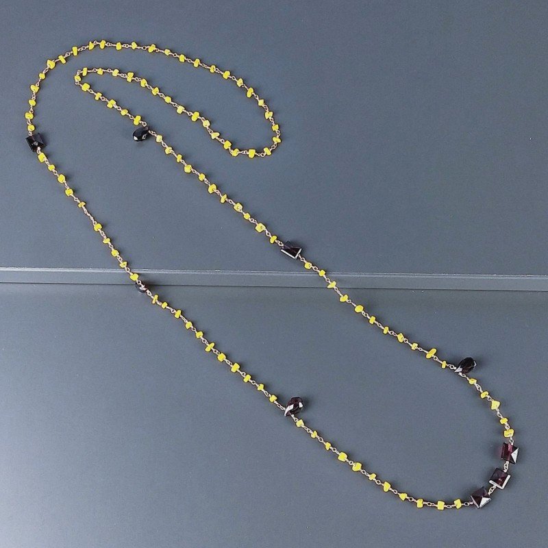 Collana A Nodo Orafo Rosato Con Agata Gialla E Granato Collana A Nodo Orafo Rosato Con Agata Gialla E Granato