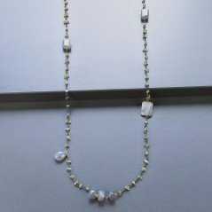 Collana A Nodo Orafo Brunito Con Peridoto E Pietra Di Luna Grigia