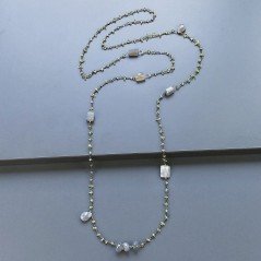 Collana A Nodo Orafo Brunito Con Peridoto E Pietra Di Luna Grigia