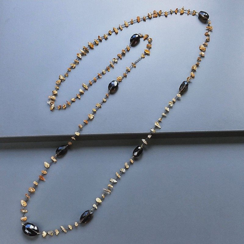 Collana A Nodo Orafo Brunito Con Quarzo Citrino E Quarzo Fume